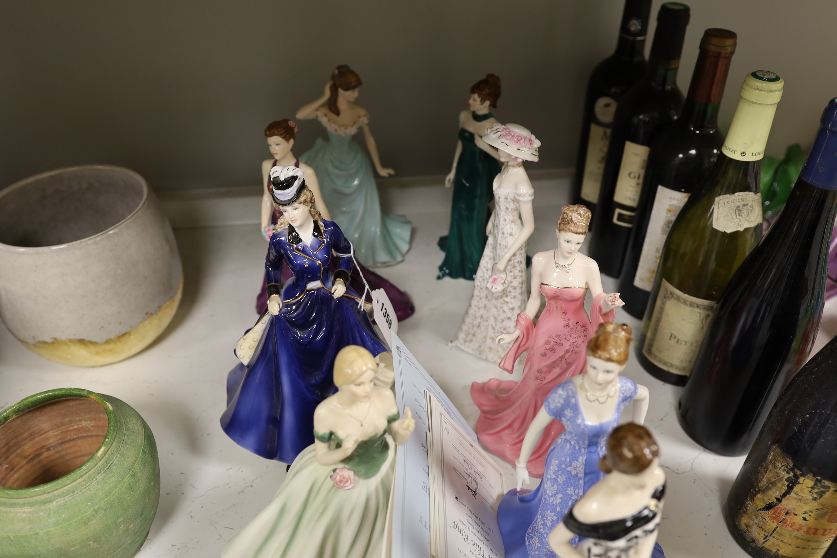 Thirteen Royal Worcester and Coalport figures of ladies, to include Dearest Rose, Sheer Elegance, Happy Birthday, Joanna, Eleanor, Keepsake, Mystique, Kate, Royal Enclosure, Juliet, With This Ring, and Susan, some with c